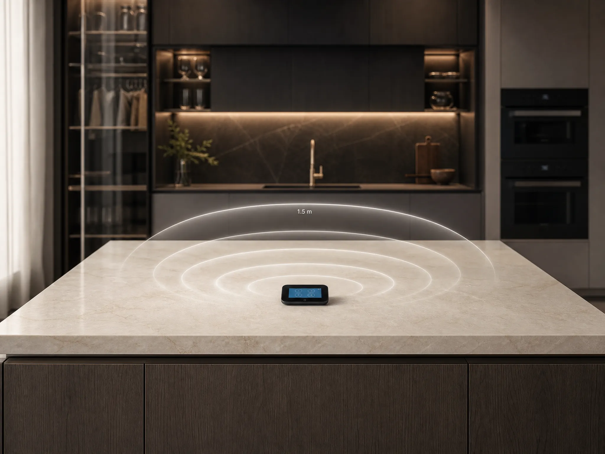 AUPE wireless controller with automatic shut-off beyond 1.5 metres
